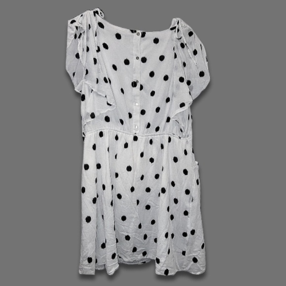 A New Day Polka Dot Dress Button-Down Butterfly Short Sleeves White/Black W XXL - Picture 3 of 10